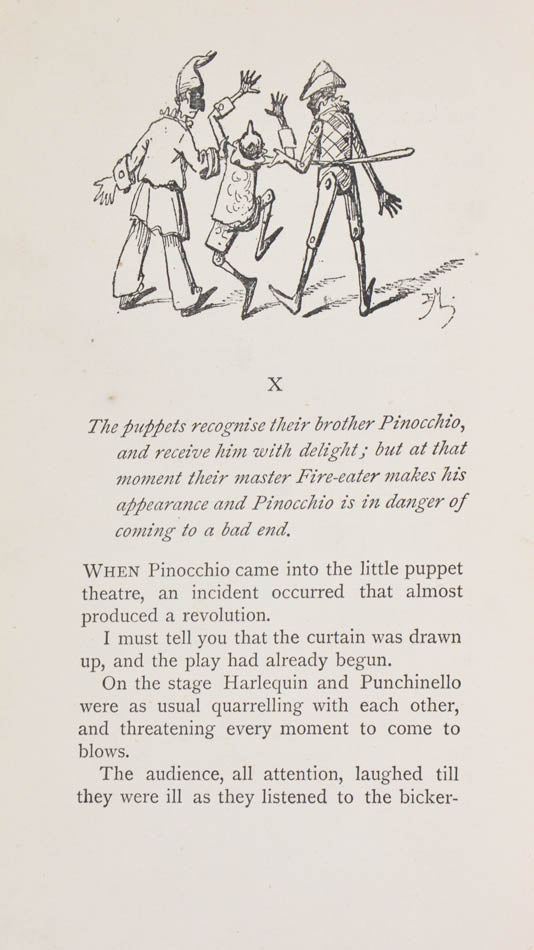 The rare first UK edition of Collodi's classic for children, The Adventures of Pinocchio, originally published in book-form in Florence, Italy in 1883