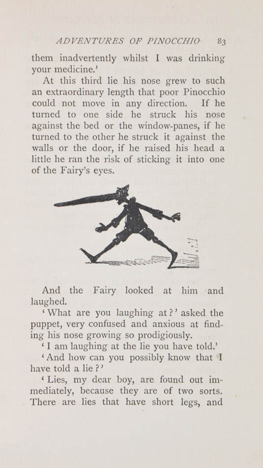 The rare first UK edition of Collodi's classic for children, The Adventures of Pinocchio, originally published in book-form in Florence, Italy in 1883