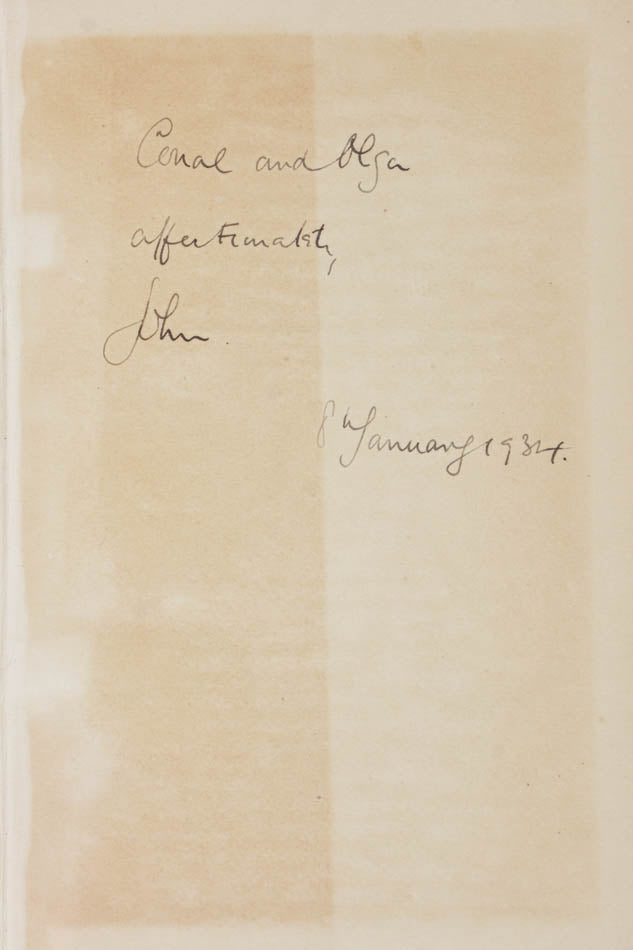 An uncommon book in dust jacket, strikingly similar to, and coeval with, Malcolm Lowry's first book Ultramarine. Inscribed to Irish writer Conal O'Riordan.