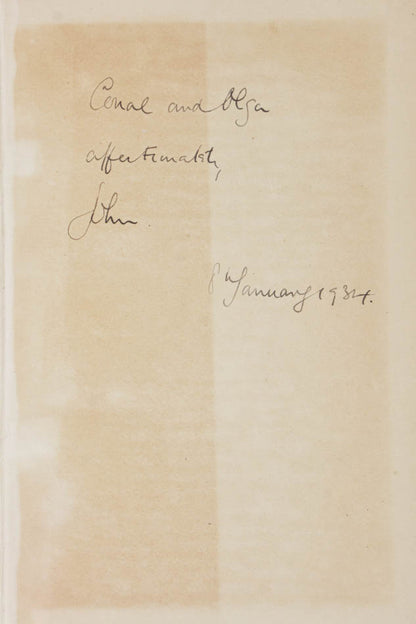 An uncommon book in dust jacket, strikingly similar to, and coeval with, Malcolm Lowry's first book Ultramarine. Inscribed to Irish writer Conal O'Riordan.