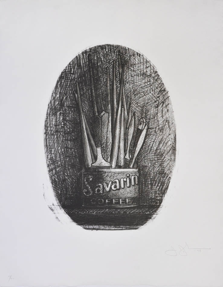 Based on a Savarin coffee can, the lithograph was made as a poster announcing a retrospective of his works at Whitney Museum.