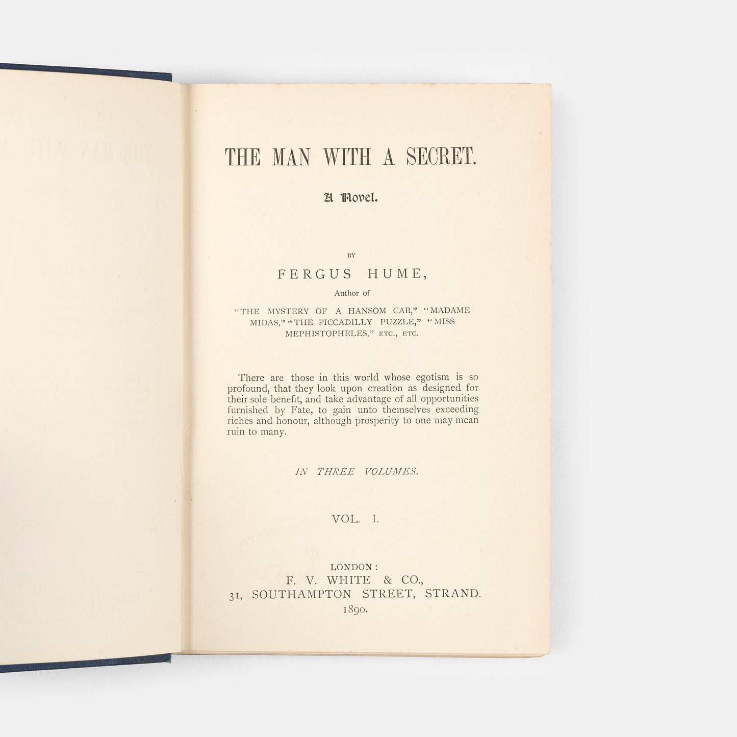 An early and uncommon first edition three-decker mystery novel by Hume.