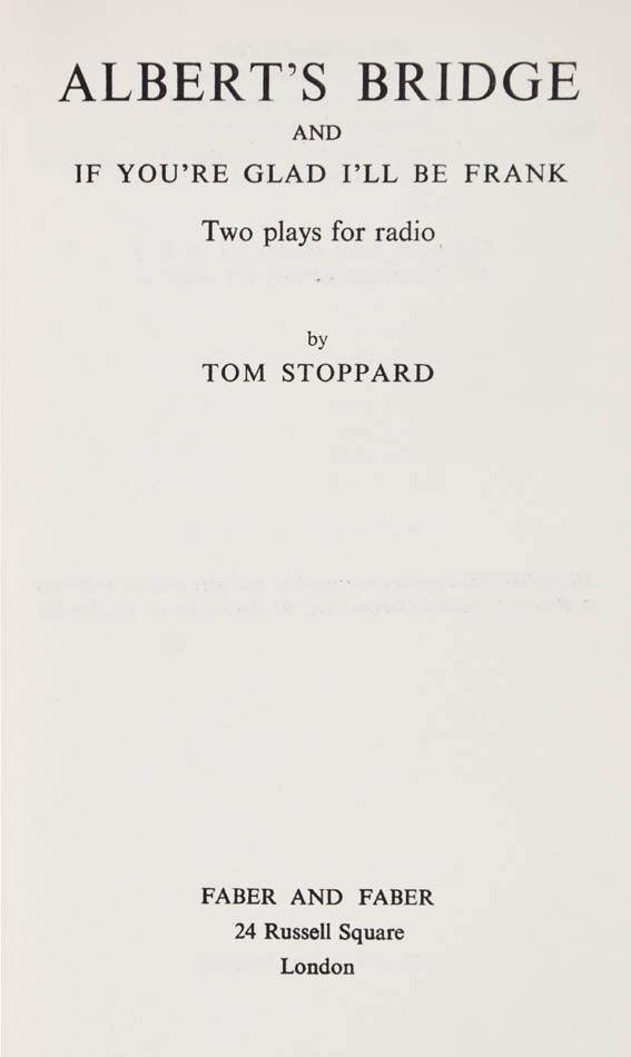 A fine copy in the little dusty dust jacket. The casebound issue of these two early works by the great Tom Stoppard is exceptionally uncommon<br />