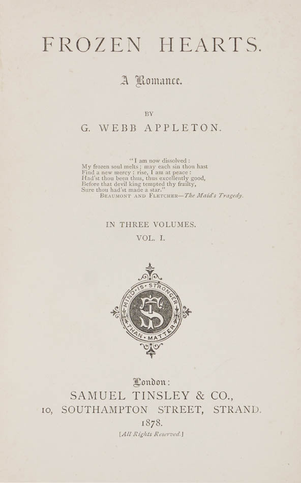An excellent three-decker first edition of this Hubin-listed Victorian novel.  This work would probably be best classified as a mystery novel.