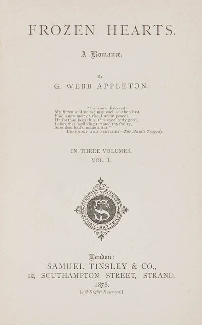 An excellent three-decker first edition of this Hubin-listed Victorian novel.  This work would probably be best classified as a mystery novel.