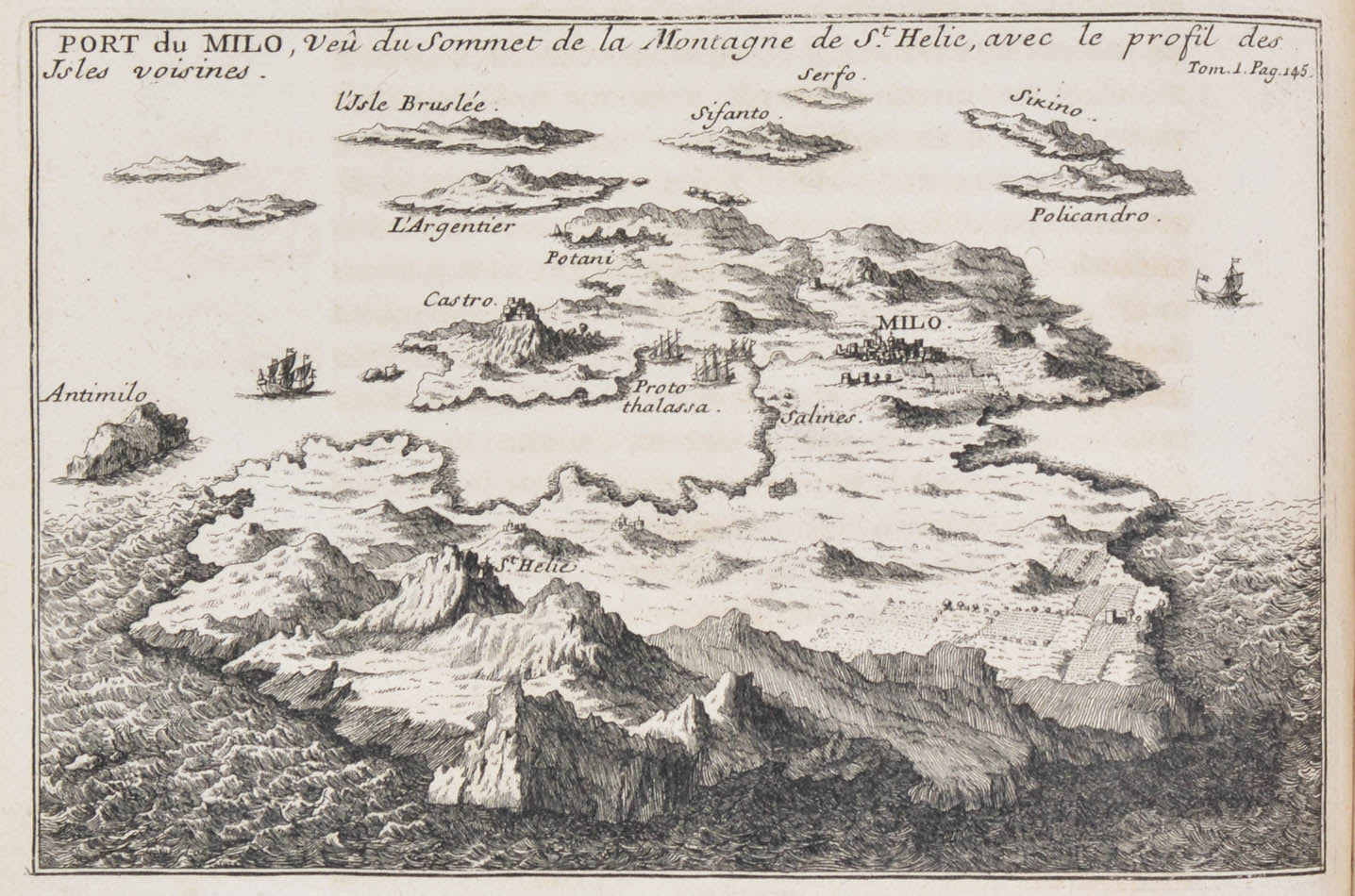 Tournefort visited islands in the Cyclades (Andros, Tino, Delos, Santorini etc.) and  the Northern Sporades (Samos, Mitylene, Skyros, Tenedos). 