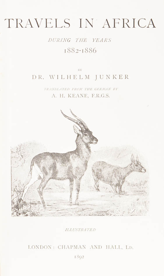 With rare dust wrapper. Junker charted the course of the Congo and its tributaries during his decade in Central Africa.