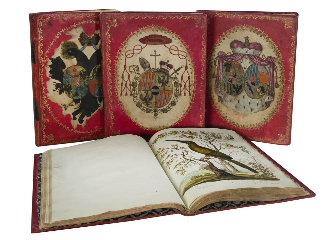 rich botanical and architectural decoration extending beyond the engraved matter. The copy has been enhanced by the addition of 15 original watercolours 