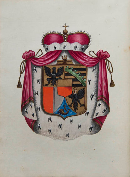 rich botanical and architectural decoration extending beyond the engraved matter. The copy has been enhanced by the addition of 15 original watercolours 