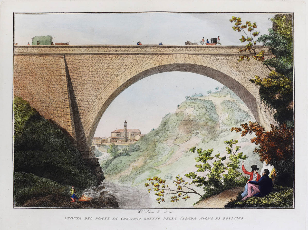 Ponte di Crespano eretto nella Strada Nuova di Possagno. Strada Vecchia di Bossano.  Fianco del Tempio di Canova in Possagno.   