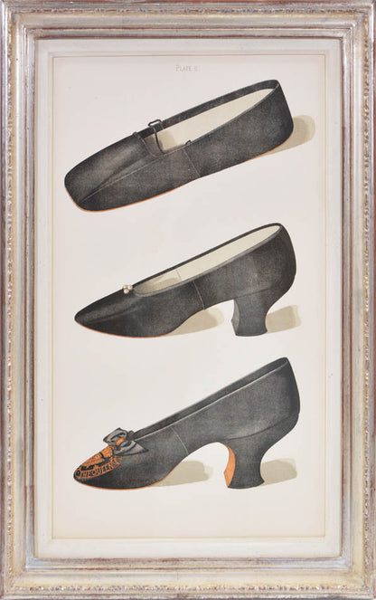 ladies' shoes illustrated that have all belonged to and been worn by ladies of the 19th century. Each page has nearly life sized shoe.<br />