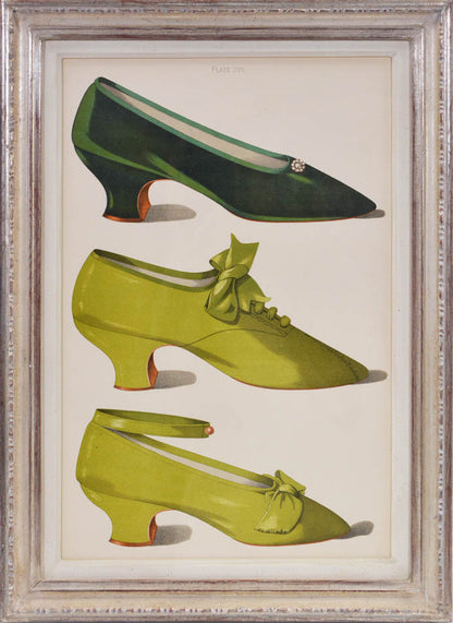 ladies' shoes illustrated that have all belonged to and been worn by ladies of the 19th century. Each page has nearly life sized shoe.<br />