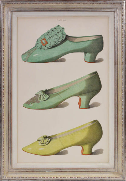 ladies' shoes illustrated that have all belonged to and been worn by ladies of the 19th century. Each page has nearly life sized shoe.<br />