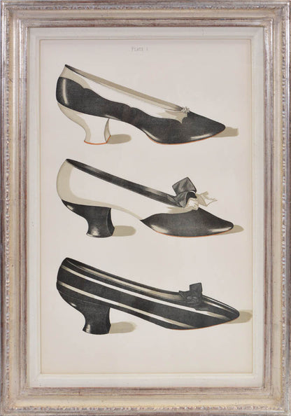ladies' shoes illustrated that have all belonged to and been worn by ladies of the 19th century. Each page has nearly life sized shoe.<br />