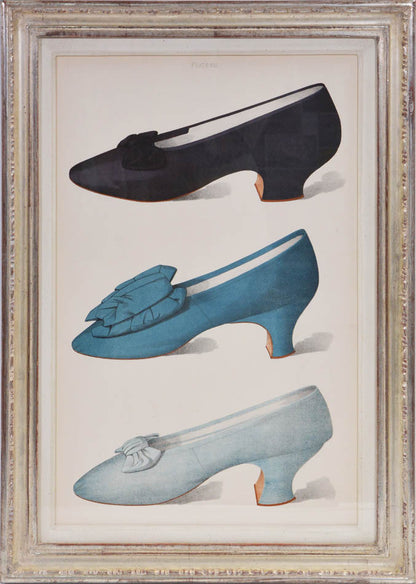 ladies' shoes illustrated that have all belonged to and been worn by ladies of the 19th century. Each page has nearly life sized shoe.<br />
