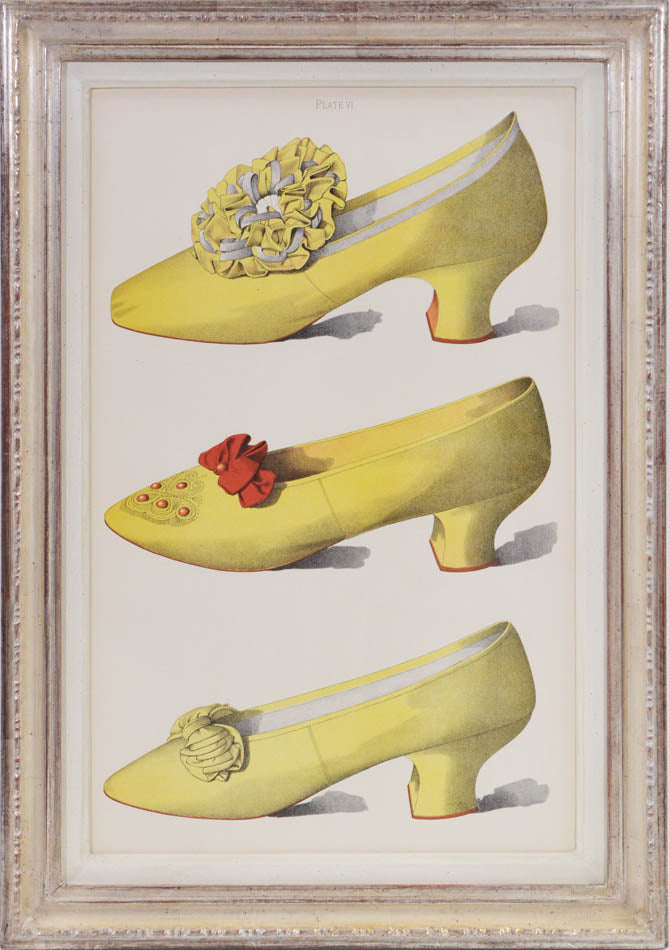 ladies' shoes illustrated that have all belonged to and been worn by ladies of the 19th century. Each page has nearly life sized shoe.<br />