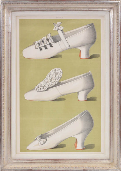 ladies' shoes illustrated that have all belonged to and been worn by ladies of the 19th century. Each page has nearly life sized shoe.<br />