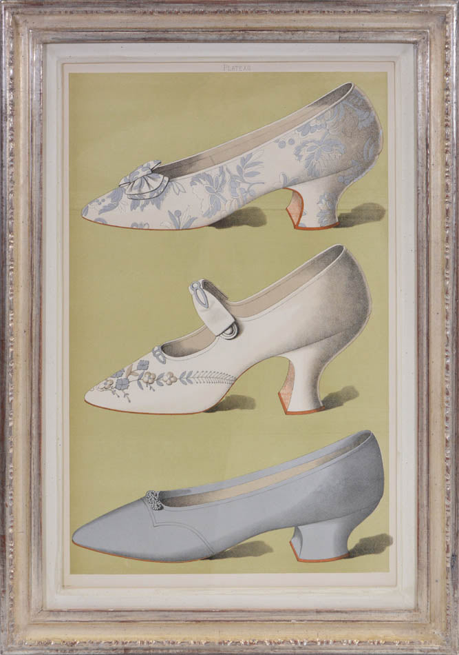 ladies' shoes illustrated that have all belonged to and been worn by ladies of the 19th century. Each page has nearly life sized shoe.<br />