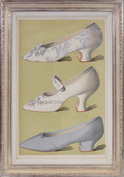 ladies' shoes illustrated that have all belonged to and been worn by ladies of the 19th century. Each page has nearly life sized shoe.<br />