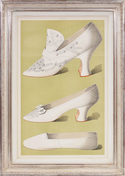 ladies' shoes illustrated that have all belonged to and been worn by ladies of the 19th century. Each page has nearly life sized shoe.<br />