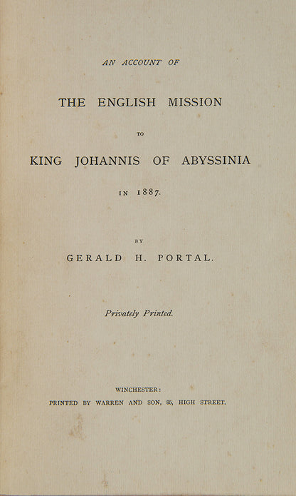 In 1887 Portal was sent to make a reconciliation between King Johannis and the Italian Government, after a skirmish in which 450 Italians were killed