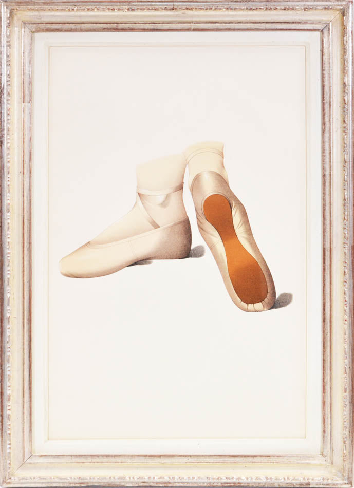 Ladies`shoes belonged  to and be worn by ladies of the 19th century. nearly life-sized shoes, chromolithographed illustration.