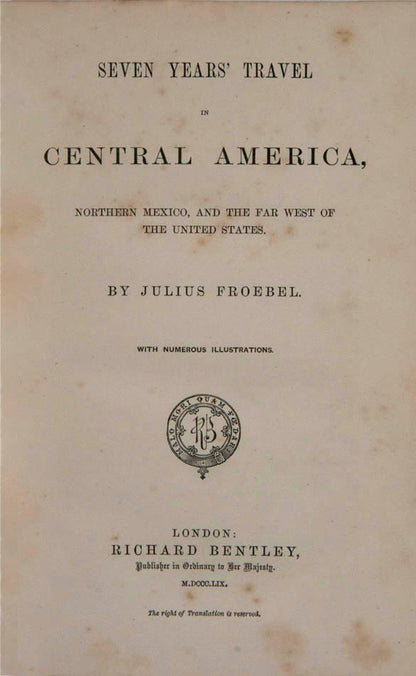 One of the most interesting books of travel through the Southwest. In 1852, Froebel traveled to Chihuahua and returned by way of the Santa Fe Trail.