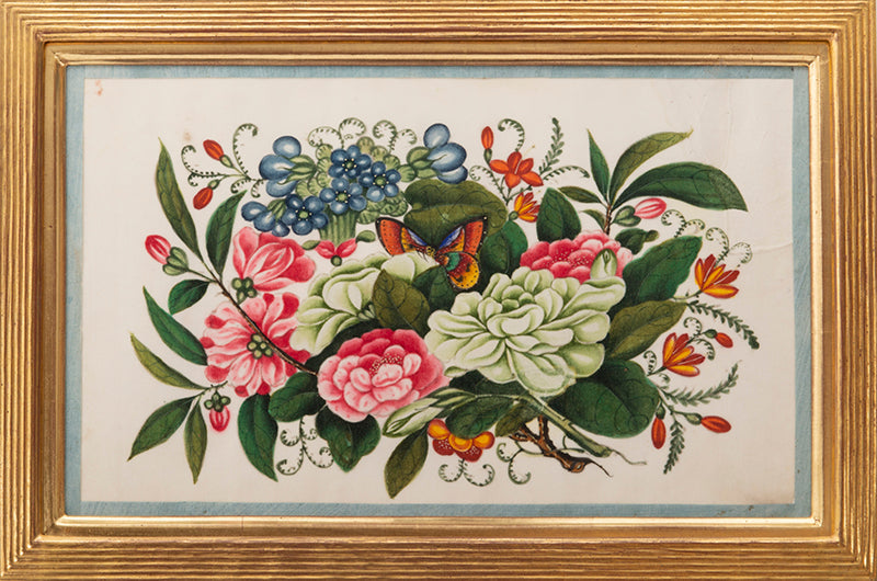 A fine group of Chinese export watercolours showing flowers and butterflies.