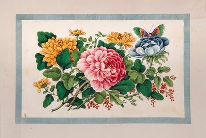 A fine group of Chinese export watercolours showing flowers and butterflies.