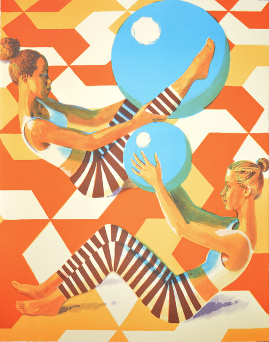 Colours Lithograph produced by Counter Studio Margate, this alludes to the rhythmic pace of the Pilates students: peaceful yet energetic.