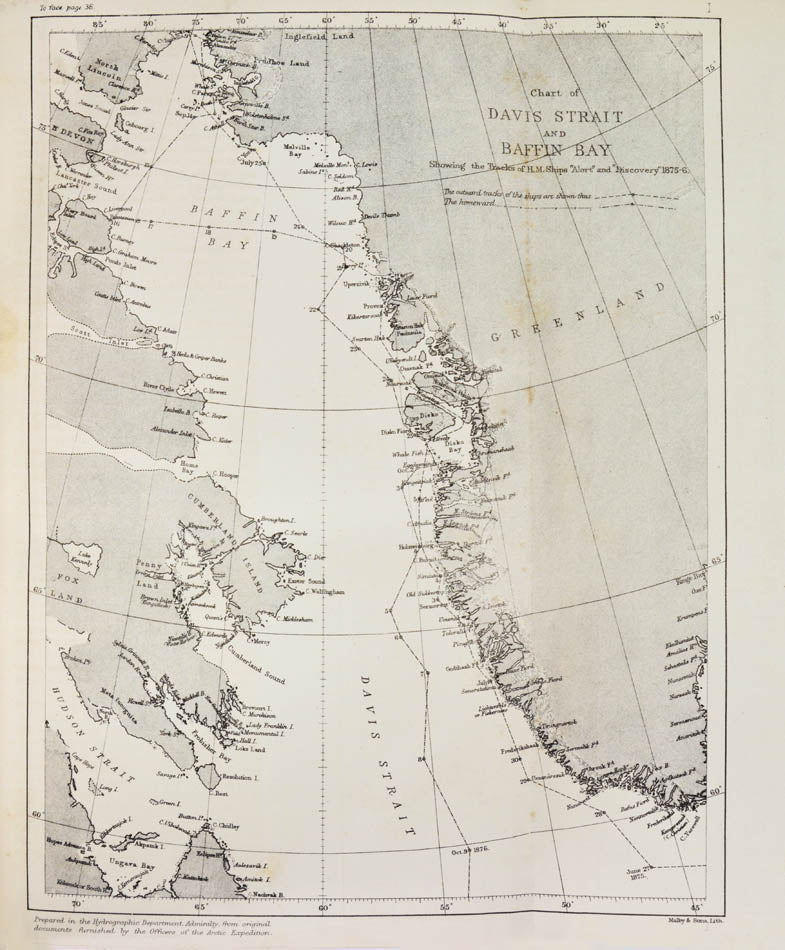 First edition of Arctic Expedition, 1875-6, compiled from reports on the Nares expedition, and is one of the most valuable sources for the history of exploration in northern Canada.
