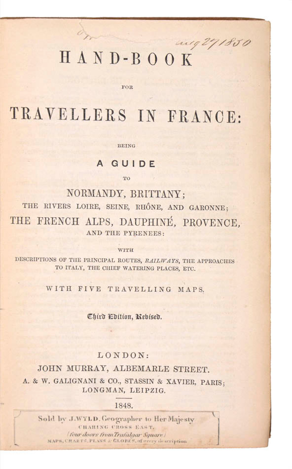 A very good example of an early murray handbook written by John Murray III. Paris not included in this guide.<br />