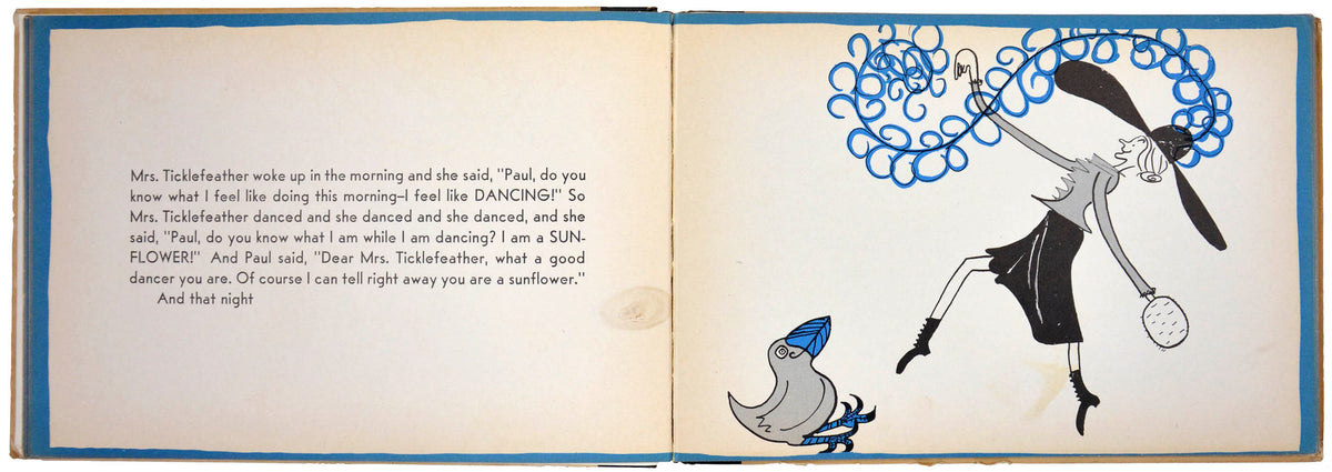 An unusual children's book, without question uncommon. The adventures of Mrs Ticklefeather and her puffin called Paul as they hunt the perfect sunflower.