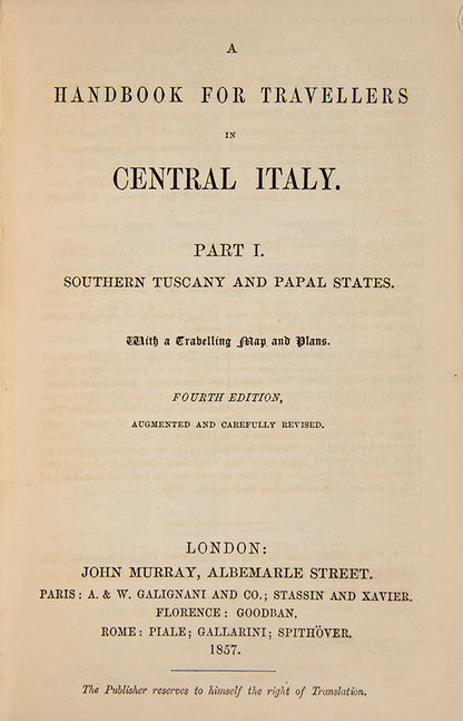 Rare to find both volumes of Central Italy. The plans include Bologna, Siena and the Vatican. 