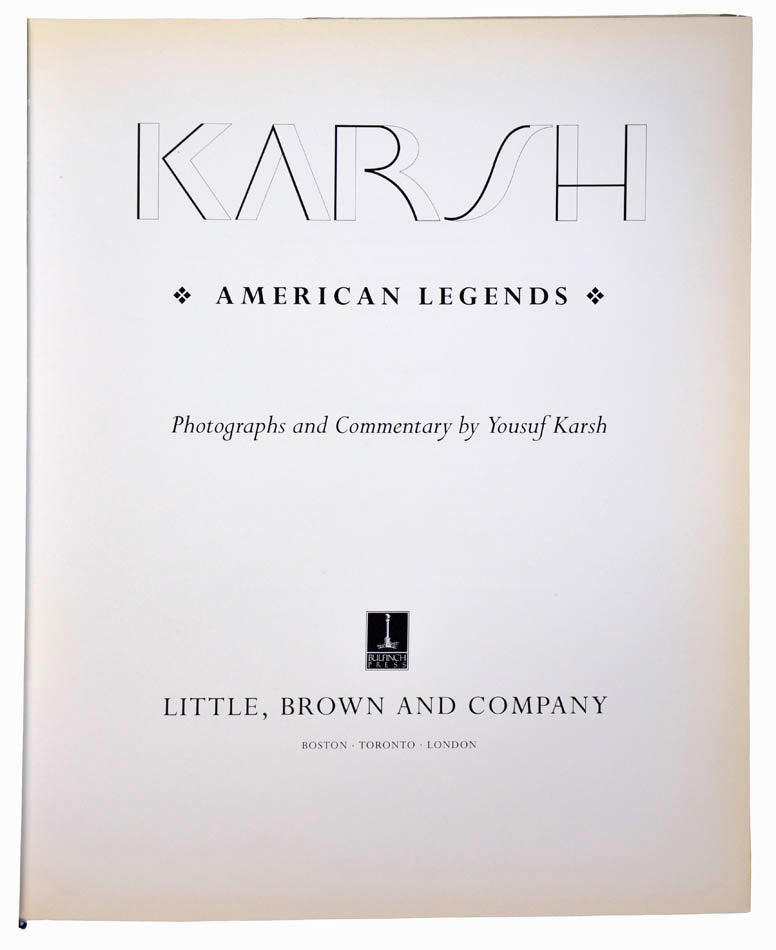 An attractive dedication copy of Karsh's striking portraits. The photographer has inscribed this copy 'To: Gordon Parks, in friendship, Yousuf Karsh'. 