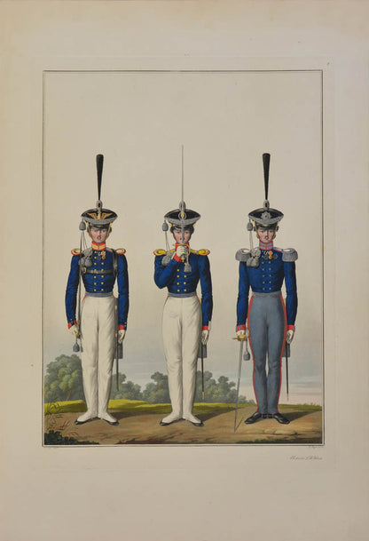 The artist, Friedrich Lieder, depicts uniforms and badges for each Prussian army corps, the quatint engraving was completed by Jügel. 