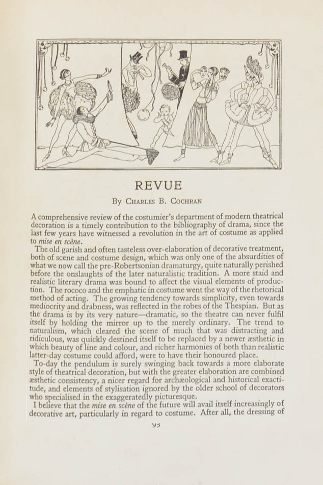 Costume design by modern artists, including Beerbohm, Gordon Craig, Dulac, Ricketts, Paul Nash and many others.