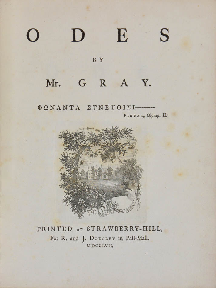 A famous [re]issue of the first work by the Strawberry Hill press, the source of considerably bibliographical bafflement and bemusement over the years...