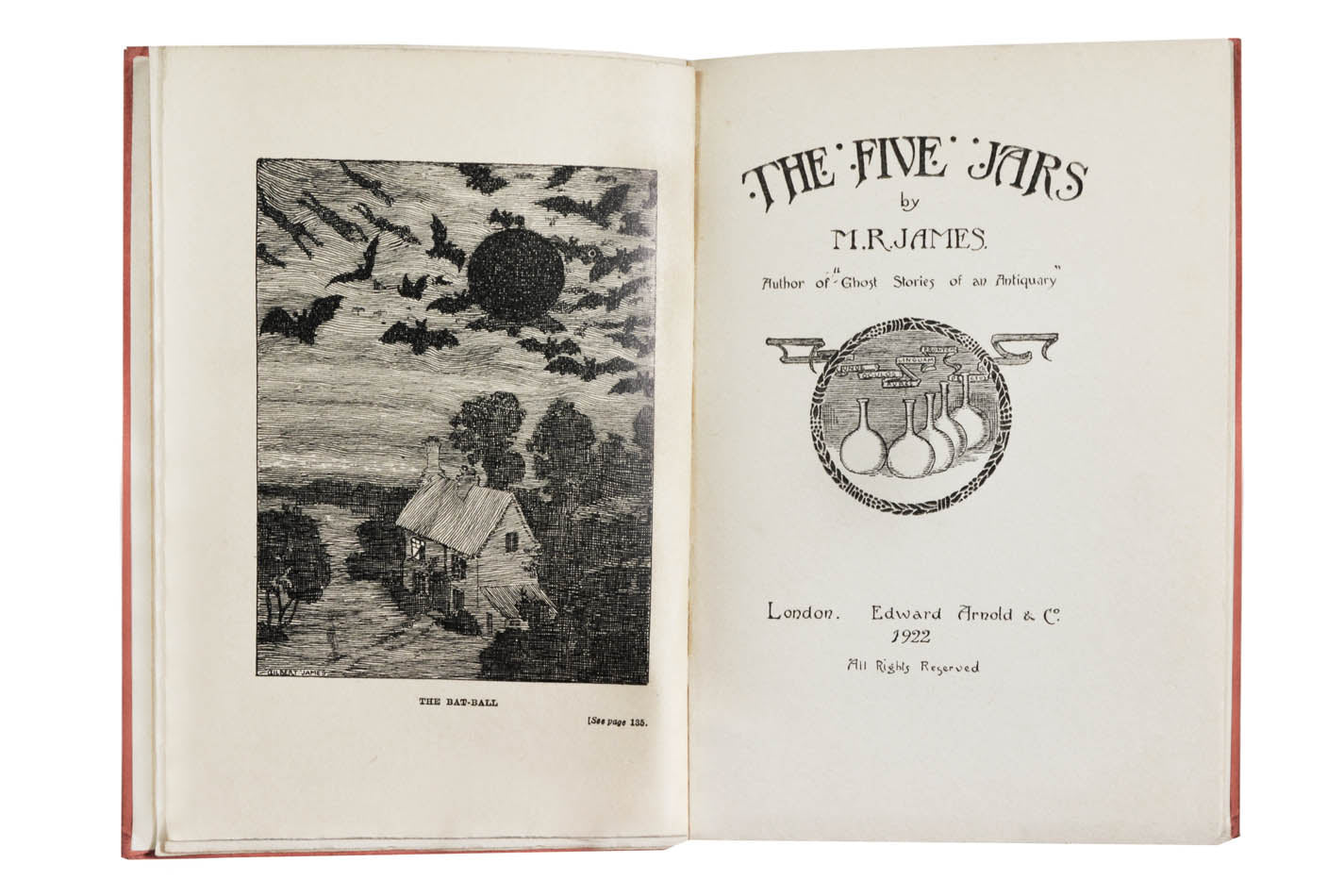 The Five Jars from M.R. James is the author's only novel, taking the form of a fairy tale in which the narrator describes five stone jars.