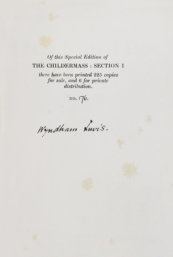 The special limited edition of the first part of Wyndham Lewis' trilogy The Human Age, published simultaneously with an ordinary edition.