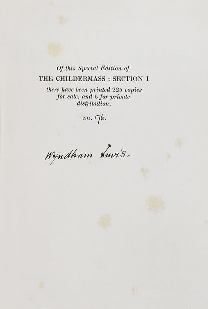 The special limited edition of the first part of Wyndham Lewis' trilogy The Human Age, published simultaneously with an ordinary edition.