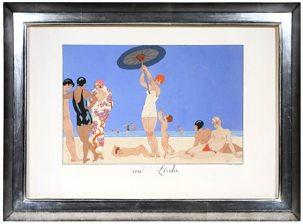 Group of six lithographs hand-coloured in pochoir from George Barbier's Le Bonheur du Jour, published in Paris in 1924.  