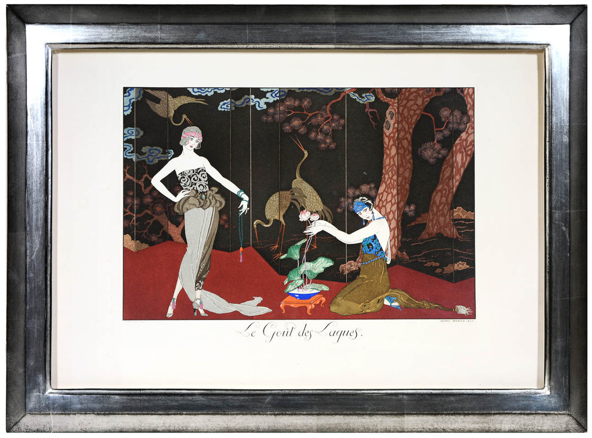 Group of six lithographs hand-coloured in pochoir from George Barbier's Le Bonheur du Jour, published in Paris in 1924.  