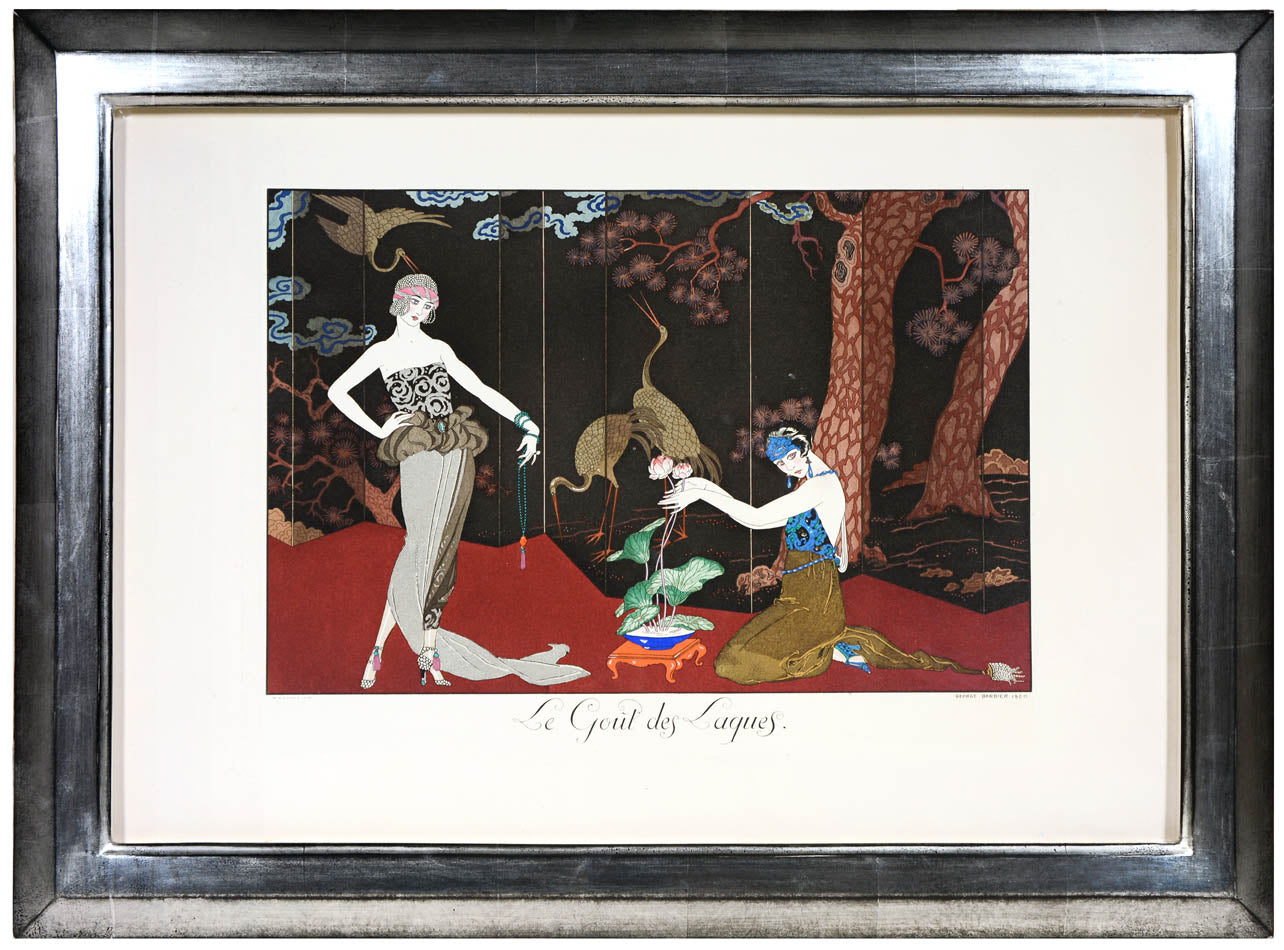 Group of six lithographs hand-coloured in pochoir from George Barbier's Le Bonheur du Jour, published in Paris in 1924.  