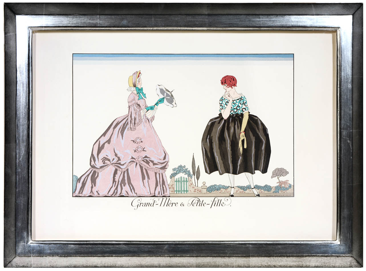 Group of six lithographs hand-coloured in pochoir from George Barbier's Le Bonheur du Jour, published in Paris in 1924.  