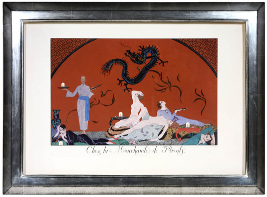 Group of six lithographs hand-coloured in pochoir from George Barbier's Le Bonheur du Jour, published in Paris in 1924.  