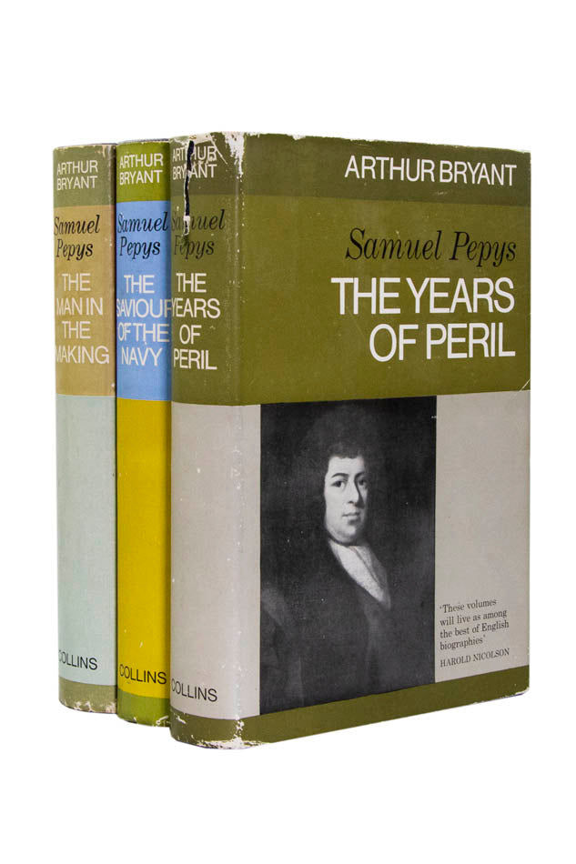 An exceptional assocation copy of Arthur Bryant's three volume biography of Samuel Pepys, each volume inscribed to Prime Minister Harold Wilson.