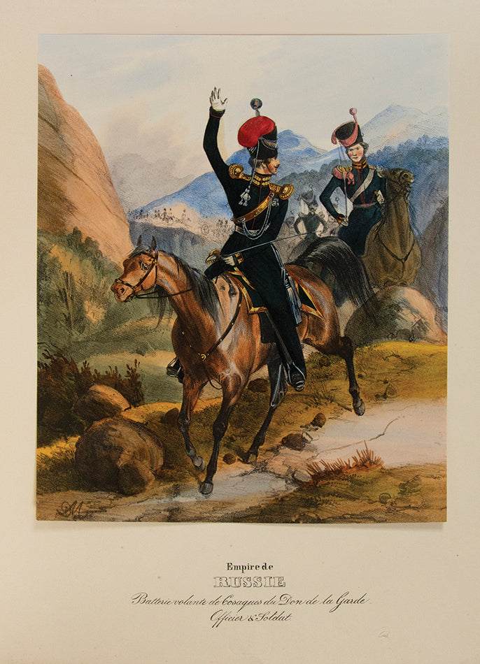 An exceptional example of a remarkable survival. A large collection of 589 plates of Eckert's European military costumes in the original wrappers.