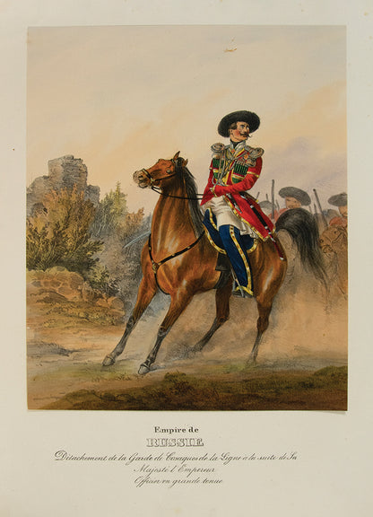 An exceptional example of a remarkable survival. A large collection of 589 plates of Eckert's European military costumes in the original wrappers.