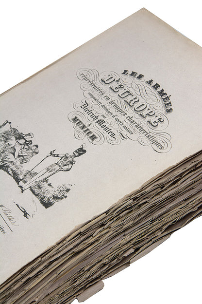 An exceptional example of a remarkable survival. A large collection of 589 plates of Eckert's European military costumes in the original wrappers.